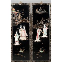 Pr. Of Chinese Lacquered Wall Plaques