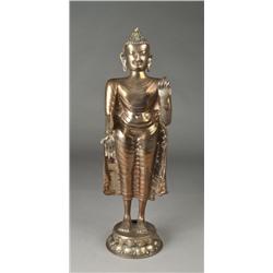 A Chinese Cast Brass or Bronze Standing Buddha
