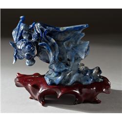 A Fine Chinese Carved Lapis Lazuli Urn on Stand