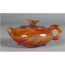 A Fine Chinese Carved Agate Tea Pot