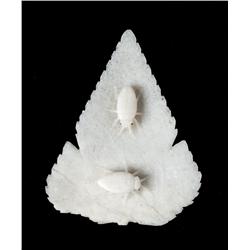 A Fine Chinese Carved Soapstone Leaf & Insects