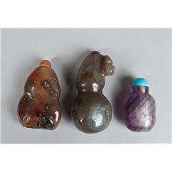 (3) Chinese Carved Agate Snuff Bottles