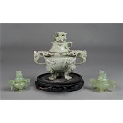 (3) Chinese Carved Hardstone Censors