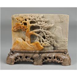 A Fine Chinese Carved Soapstone Plaque Signed