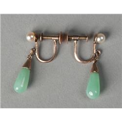 Pr. Chinese Apple- Green Teardrop Jade Earrings