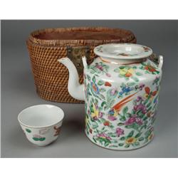 Chinese Famille Rose Tea Pot & Tea Cup