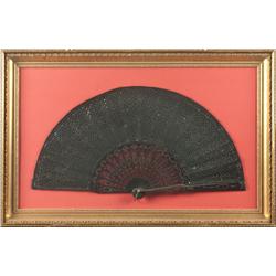 A Chinese Black Lacquer & MOP Shadowbox Fan