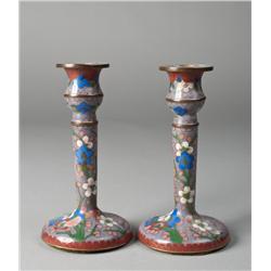 Pr. Of Chinese Cloisonne Candle Sticks