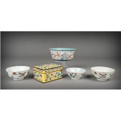 (5)  Chinese Famille Rose Porcelains & Enamels