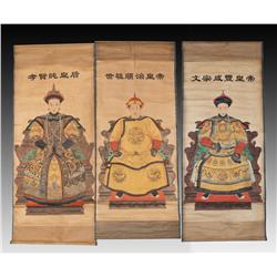 (3) Chinese Scroll Wall Hangings of Emperor
