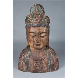Large Chinese Carved Wood Buddha Head
