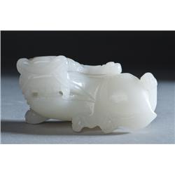 Finely Carved Chinese White Hardstone Foo Lion