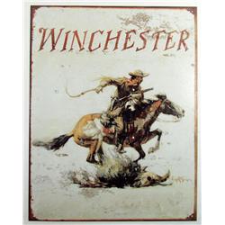 WINCHESTER GUNS COWBOY ON HORSE METAL SIGN - Appro