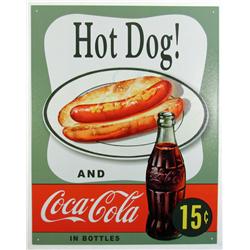 HOTDOG AND COCA COLA 15 CENT METAL ADVERTISING SIG