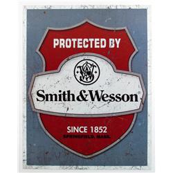 PROTECTED BY SMITH AND WESSON METAL SIGN - Approx.