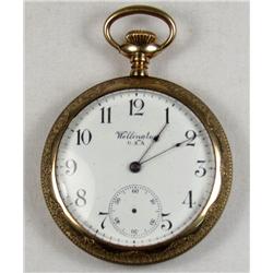 ANTIQUE WELLINGTON POCKET WATCH W/ ETCHED GOLD FIL