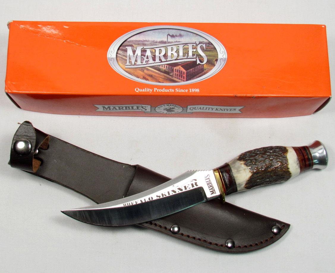 MARBLES BUFFALO HUNTING KNIFE W/ STAG HANDLE AND S
