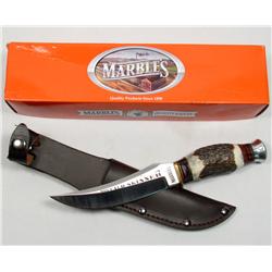MARBLES BUFFALO HUNTING KNIFE W/ STAG HANDLE AND S