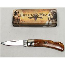 INDIAN HEAD LOCKBACK KNIFE W/ BROWN BONE HANDLE IN