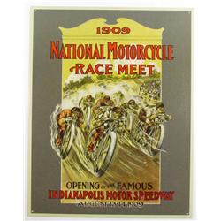 1909 NATIONAL MOTORCYCLE RACE MEET METAL SIGN - Ap