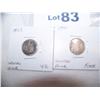 Image 1 : (2) U.S Seated Dimes VG-Fine Condition 1853,1891 (2 X$)