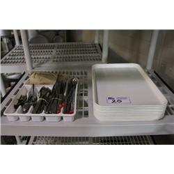 LOT OF CAFETERIA TRAYS & MISC UTENSILS