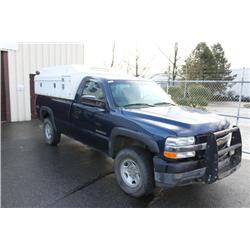 2002 BLUE CHEVROLET SILVERADO PICK UP & CANOPY