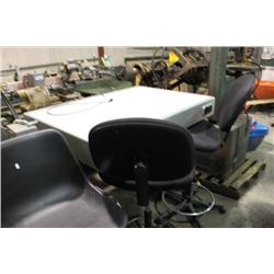 LIT WORK TABLE & DRAFTING STOOLS