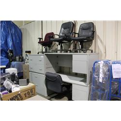 LOT OF GREY OFFICE FURNITURE CHAIRS & FILE CABINET