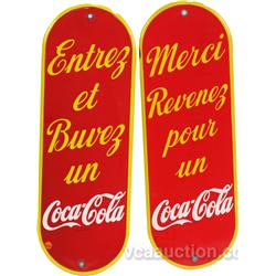 Lot Of 2 Coca Cola Porcelain Door French Canada Push