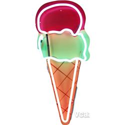 Ice Cream Cone Figural 3-Color Neon Sign
