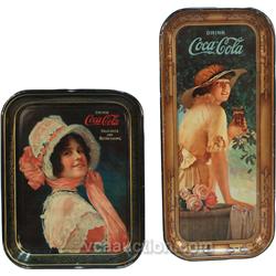 Lot Of 2 Vintage Drink Coca Cola Tin Serving Trays: