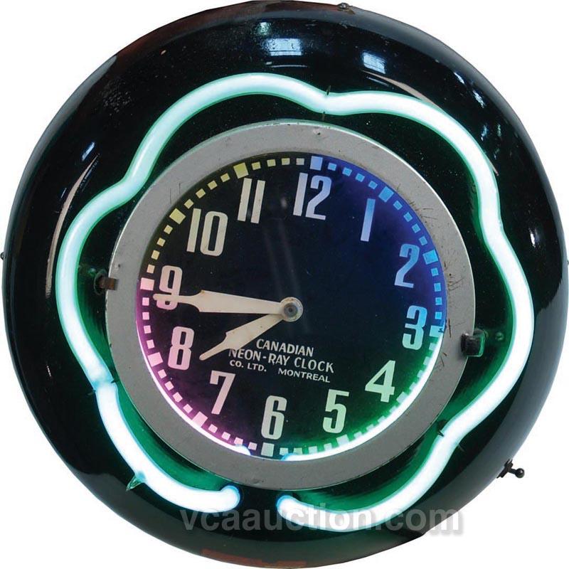 Wall Mount Porcelain & Neon Canadian Neon-Ray Clock
