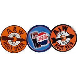 Lot Of 3 Round Beverage Signs:
