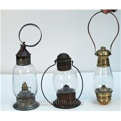 Lot Of 3 Antique Fixed Globe Railroad Lanterns c1862