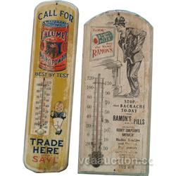 Lot Of 2 Wood Signs w/ Thermometers: