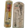 Image 1 : Lot Of 2 Wood Signs w/ Thermometers: