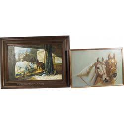 Lot Of 2 Oil Paintings Of Horses In Frames: