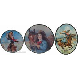 Lot Of 3 Early Glass Made In Germany Cowgirl Flue Cover