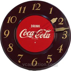 Wall Mount Tin Maroon Coca Cola Clock c1951