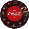 Image 1 : Wall Mount Tin Maroon Coca Cola Clock c1951