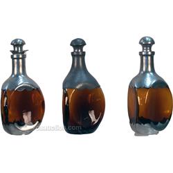 Lot Of 3 Silver Clad & Amber Glass Back Bar Bottles