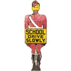 School Crossing Guard Figural Die-Cut Tin Sign