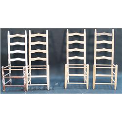Lot Of 4 Wooden Ladder Back Chairs,