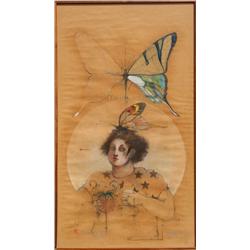 Ramon Santiago, Butterfly, Pastel and Mixed Media Painting