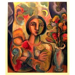 Bob Guccione, Portrait with Flowers, Lithograph