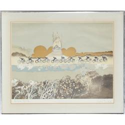 Robert Mumford, Bicycle Race and Shrine, Lithograph