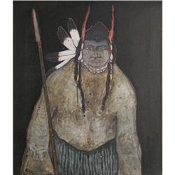 Kevin Red Star, Indian with Spear, Oil Painting