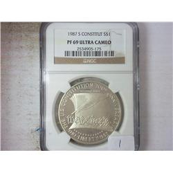 1987-S CONSTITUTION SILVER DOLLAR NGC PF69