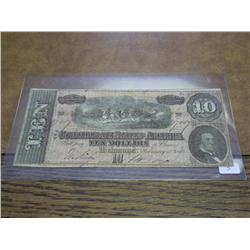 1864 CONFEDERATE STATES OF AMERICA $10 CURRENCY